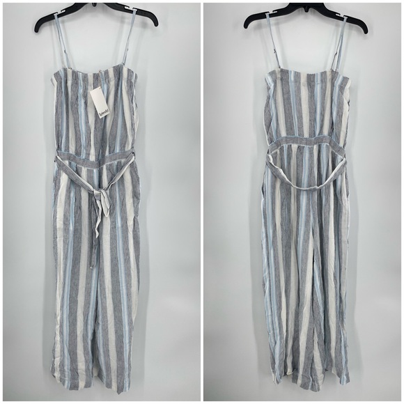 Splendid NWT Sea Stripe Jumpsuit Convertible Side Tie Pockets Wide Leg Small New - Picture 2 of 9